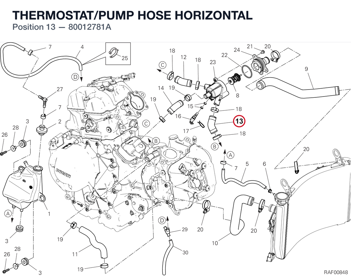 THERMOSTAT/PUMP HOSE HORIZONTAL 80012781A diagram position