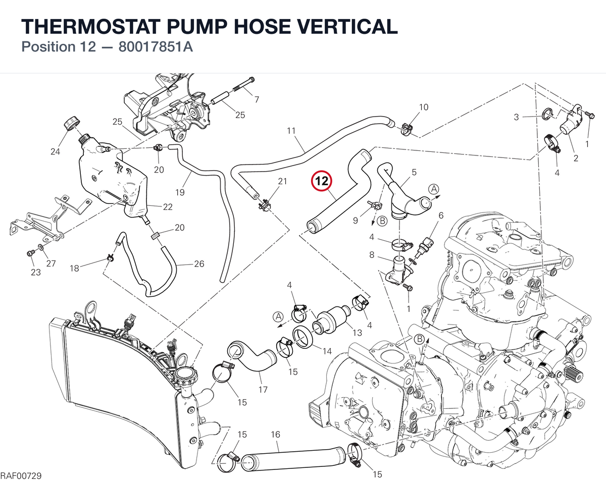 THERMOSTAT PUMP HOSE VERTICAL 80017851A diagram position
