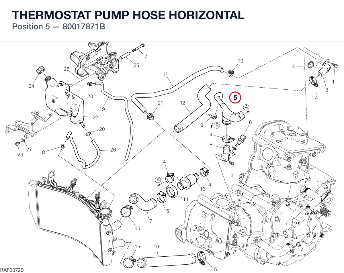 THERMOSTAT PUMP HOSE HORIZONTAL 80017871B diagram position