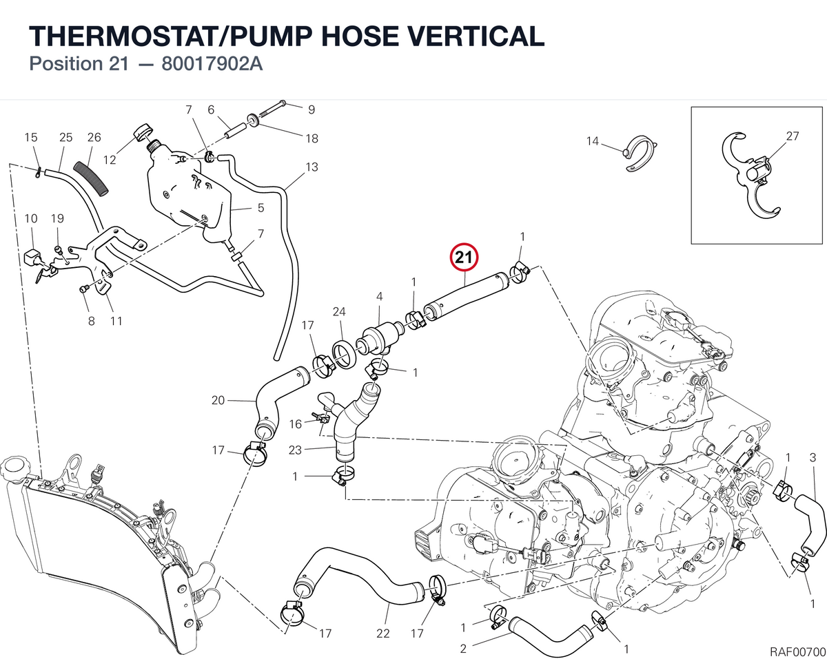 THERMOSTAT/PUMP HOSE VERTICAL 80017902A diagram position