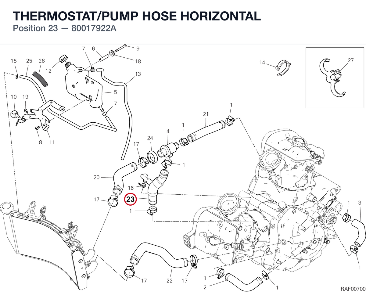 THERMOSTAT/PUMP HOSE HORIZONTAL 80017922A diagram position