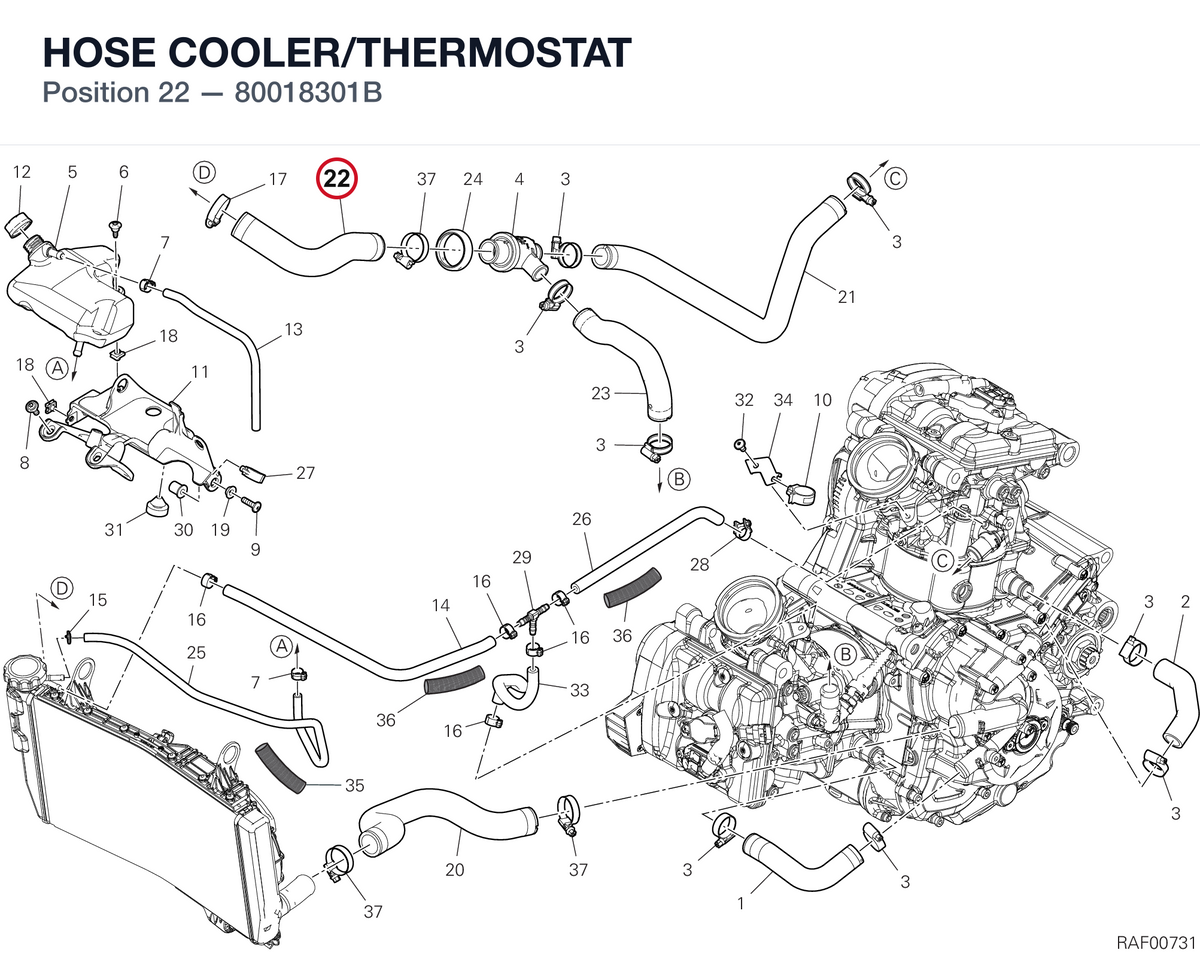 HOSE COOLER/THERMOSTAT 80018301B diagram position