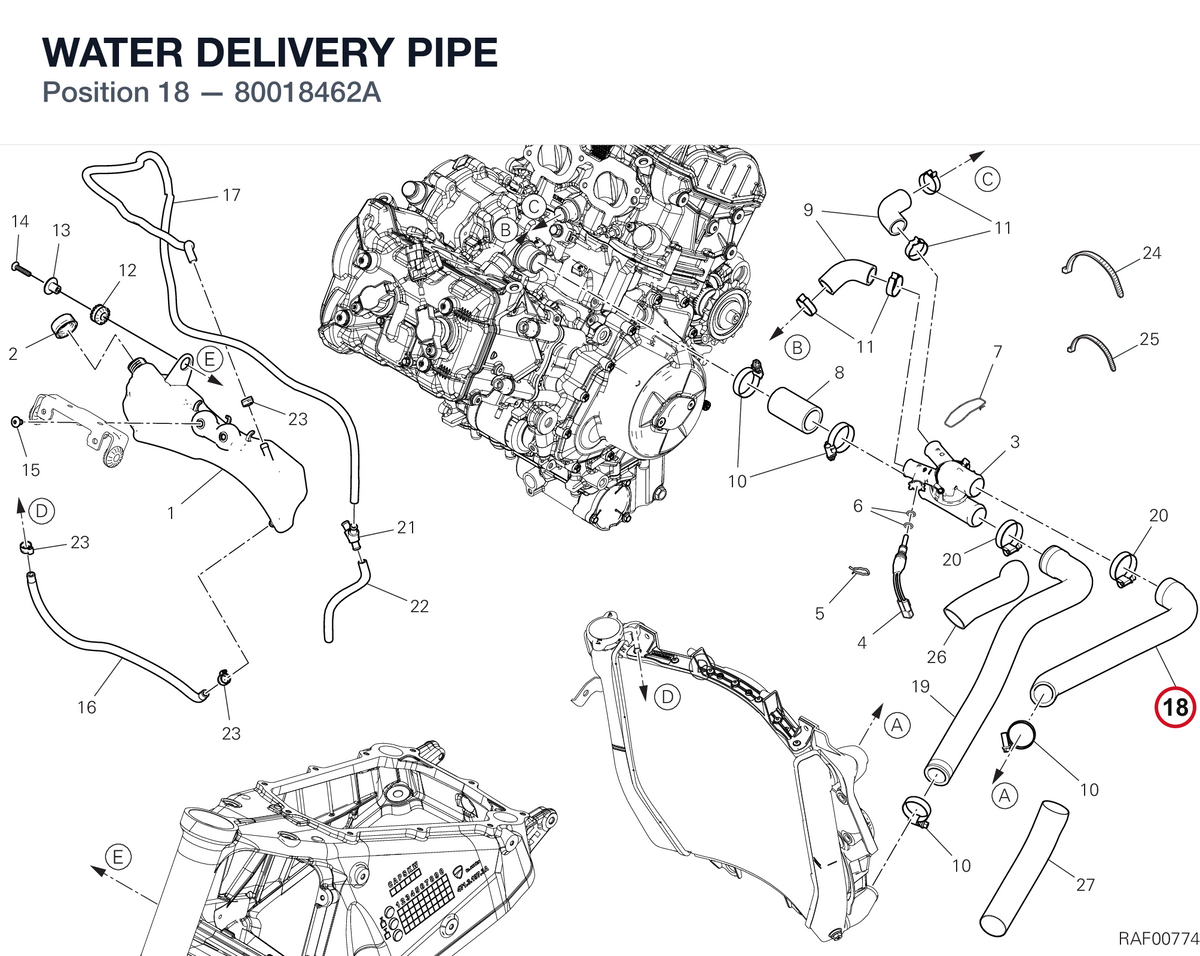 WATER DELIVERY PIPE 80018462A diagram position