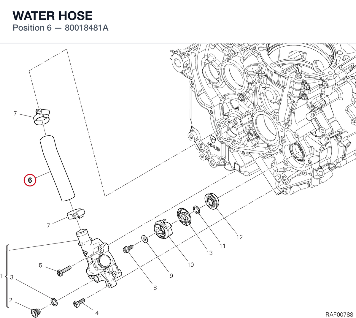 WATER HOSE 80018481A diagram position