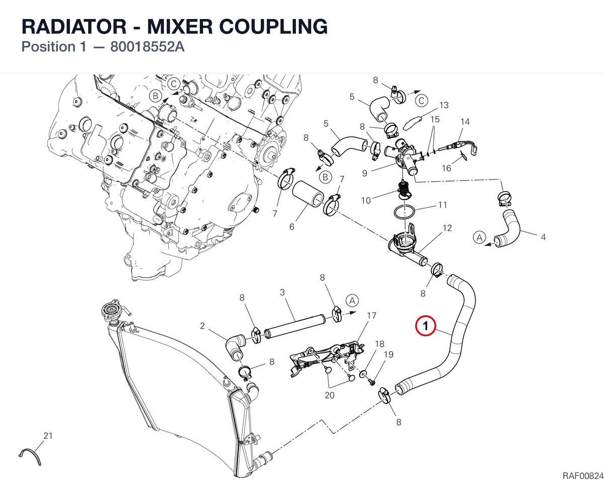 RADIATOR - MIXER COUPLING 80018552A diagram position
