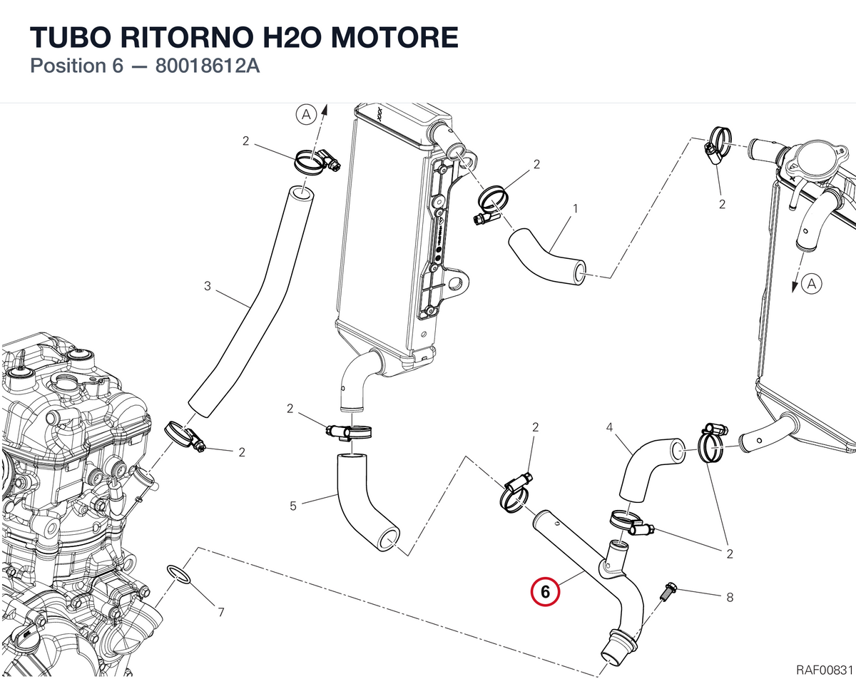 TUBO RITORNO H2O MOTORE 80018612A diagram position