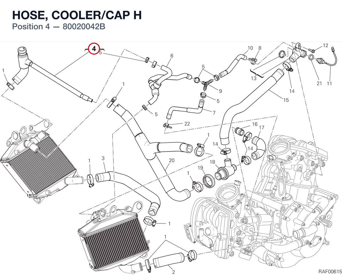 HOSE, COOLER/CAP H 80020042B diagram position