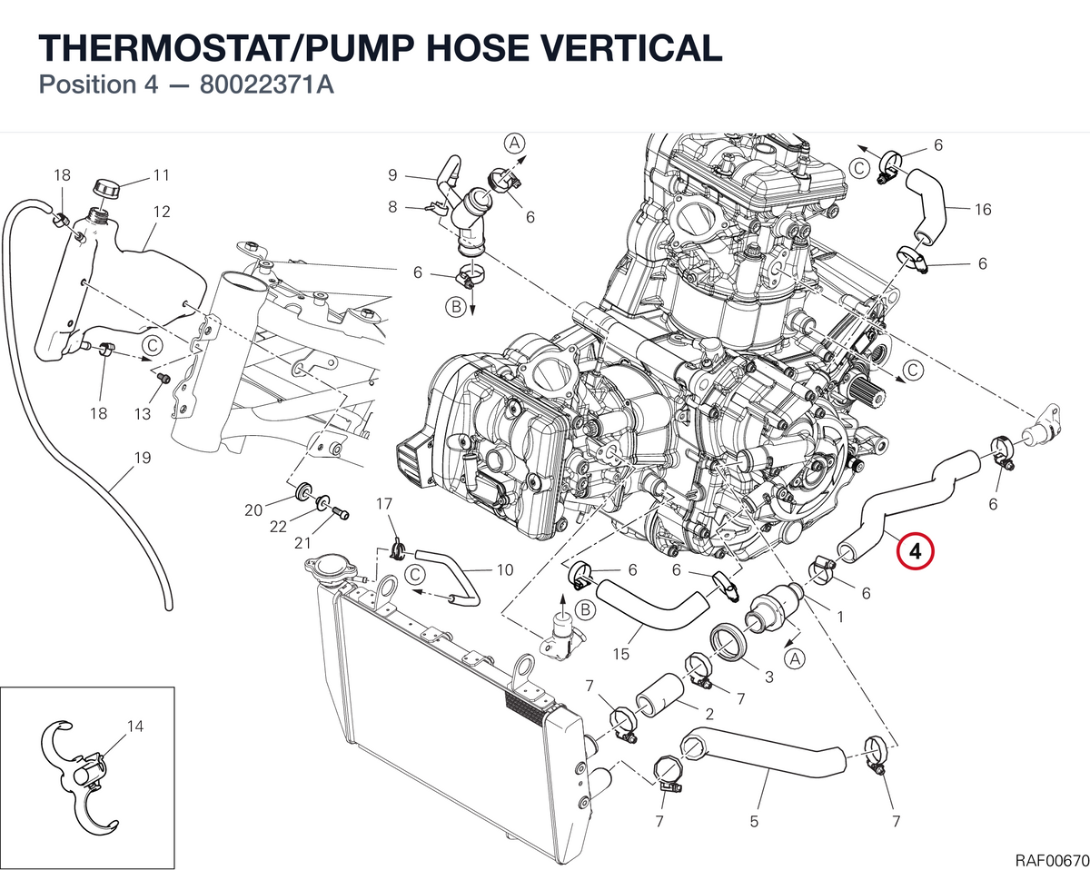 THERMOSTAT/PUMP HOSE VERTICAL 80022371A diagram position