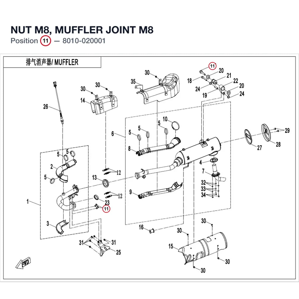 NUT M8, MUFFLER JOINT product image