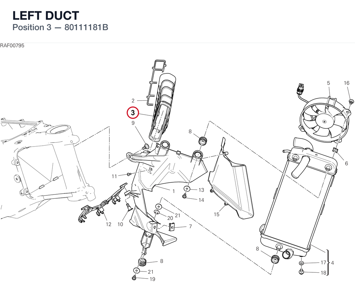 LEFT DUCT 80111181B diagram position