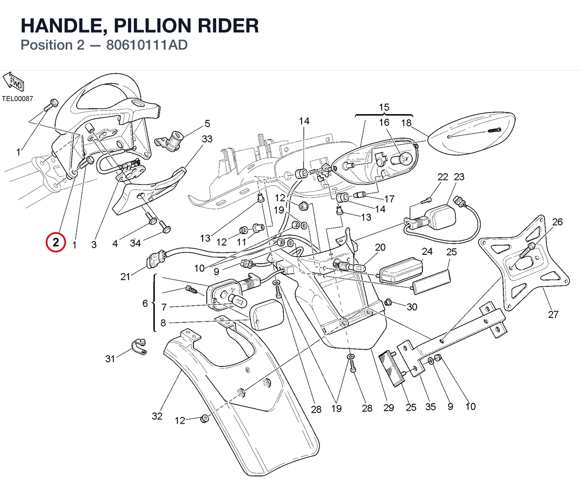 HANDLE, PILLION RIDER 80610111AD diagram position
