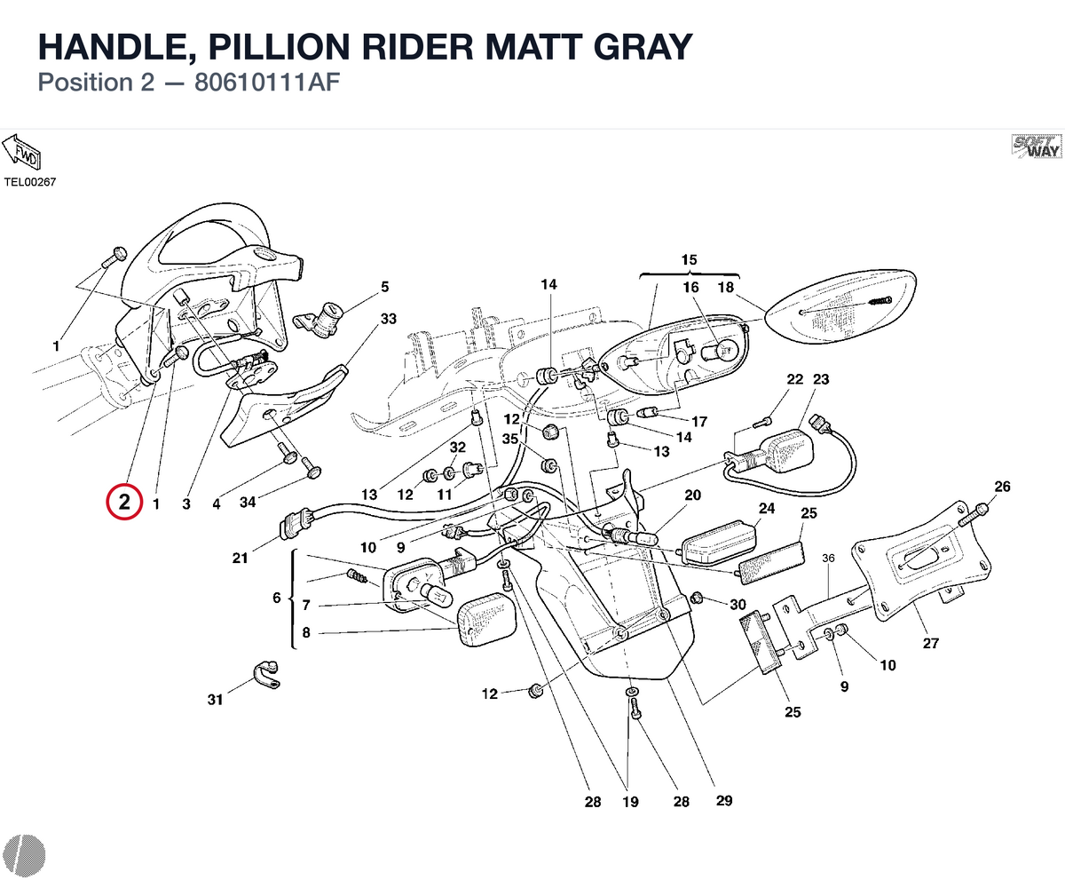 HANDLE, PILLION RIDER MATT GRAY 80610111AF diagram position