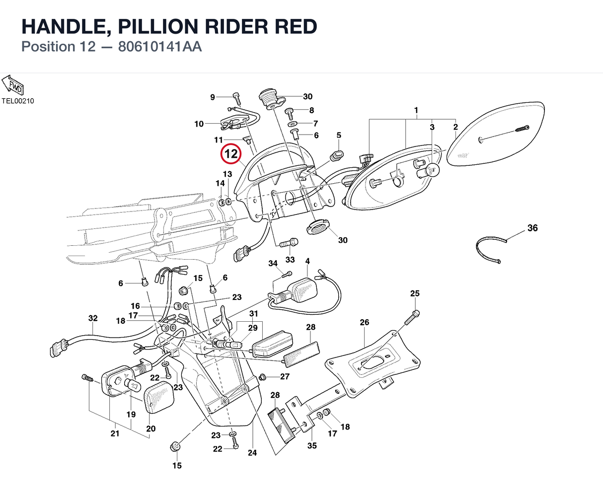 HANDLE, PILLION RIDER RED