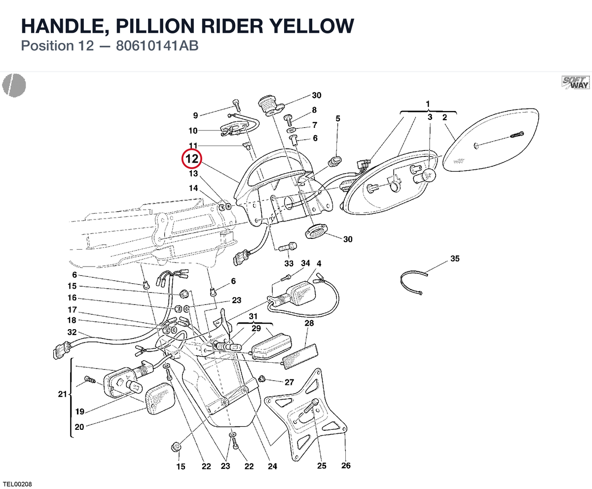 HANDLE, PILLION RIDER YELLOW 80610141AB diagram position