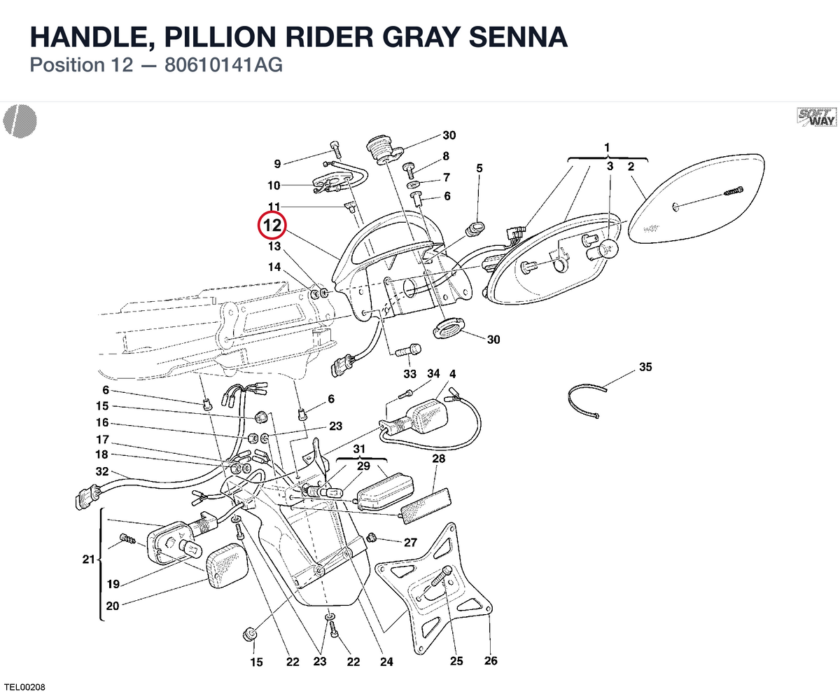 HANDLE, PILLION RIDER GRAY SENNA 80610141AG diagram position