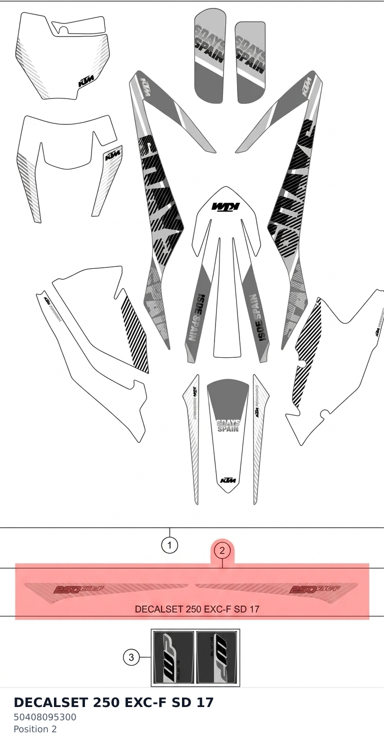 Diagram preview: DECALSET 250 EXC-F SD 17 (50408095300)