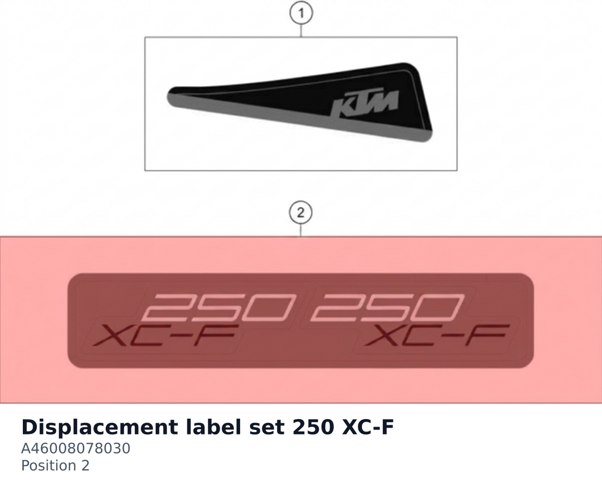 Diagram preview: Displacement label set 250 XC-F (A46008078030)