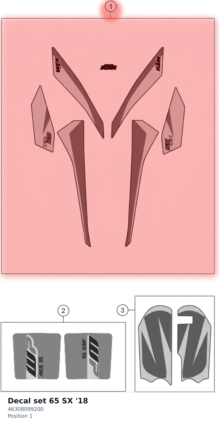 Diagram preview: Decal set 65 SX '18 (46308099200)