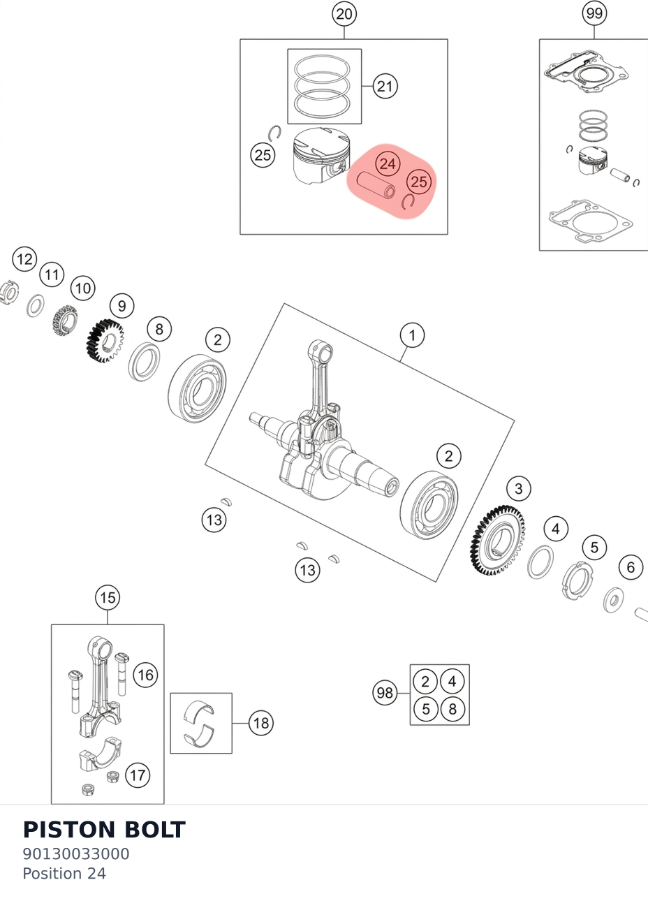 Diagram preview: PISTON BOLT (90130033000)