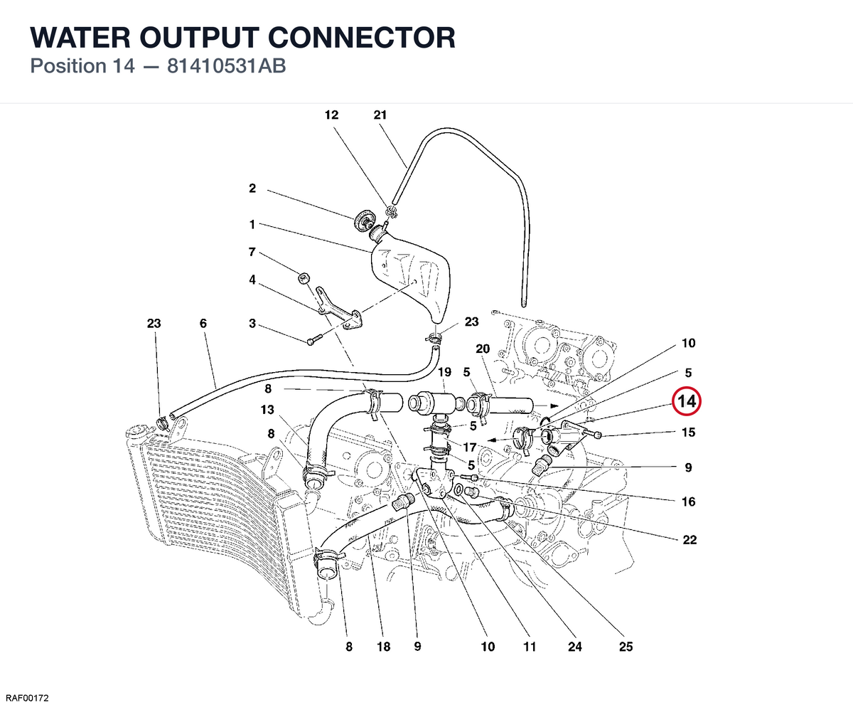 WATER OUTPUT CONNECTOR 81410531AB diagram position