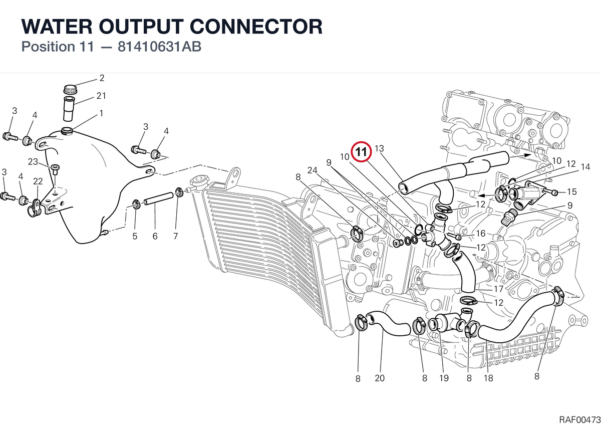 WATER OUTPUT CONNECTOR 81410631AB diagram position