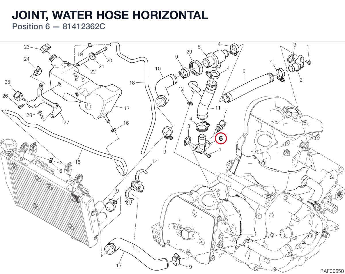 JOINT, WATER HOSE HORIZONTAL 81412362C diagram position