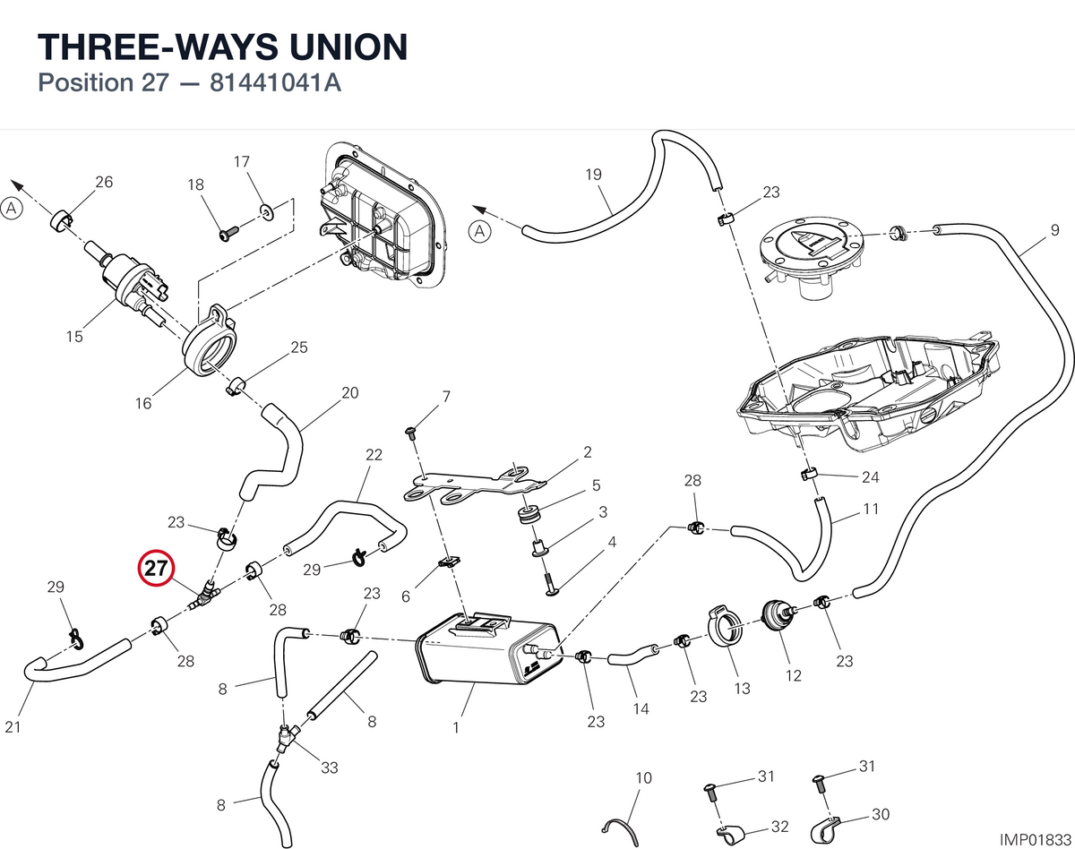 THREE-WAYS UNION 81441041A diagram position