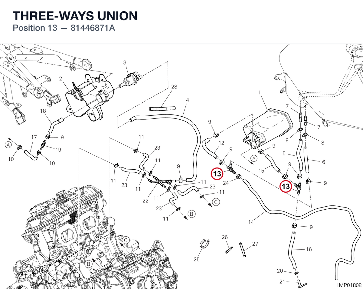 THREE-WAYS UNION 81446871A diagram position