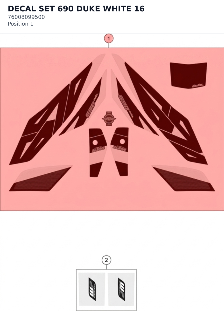 Diagram preview: DECAL SET 690 DUKE WHITE 16 (76008099500)