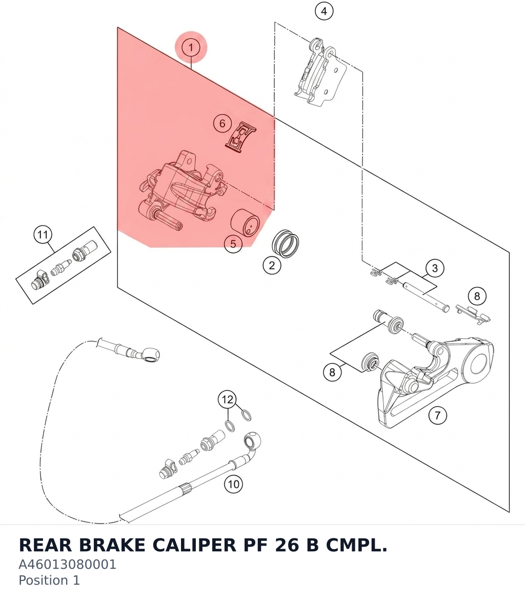 Diagram preview: REAR BRAKE CALIPER PF 26 B CMPL. (A46013080001)