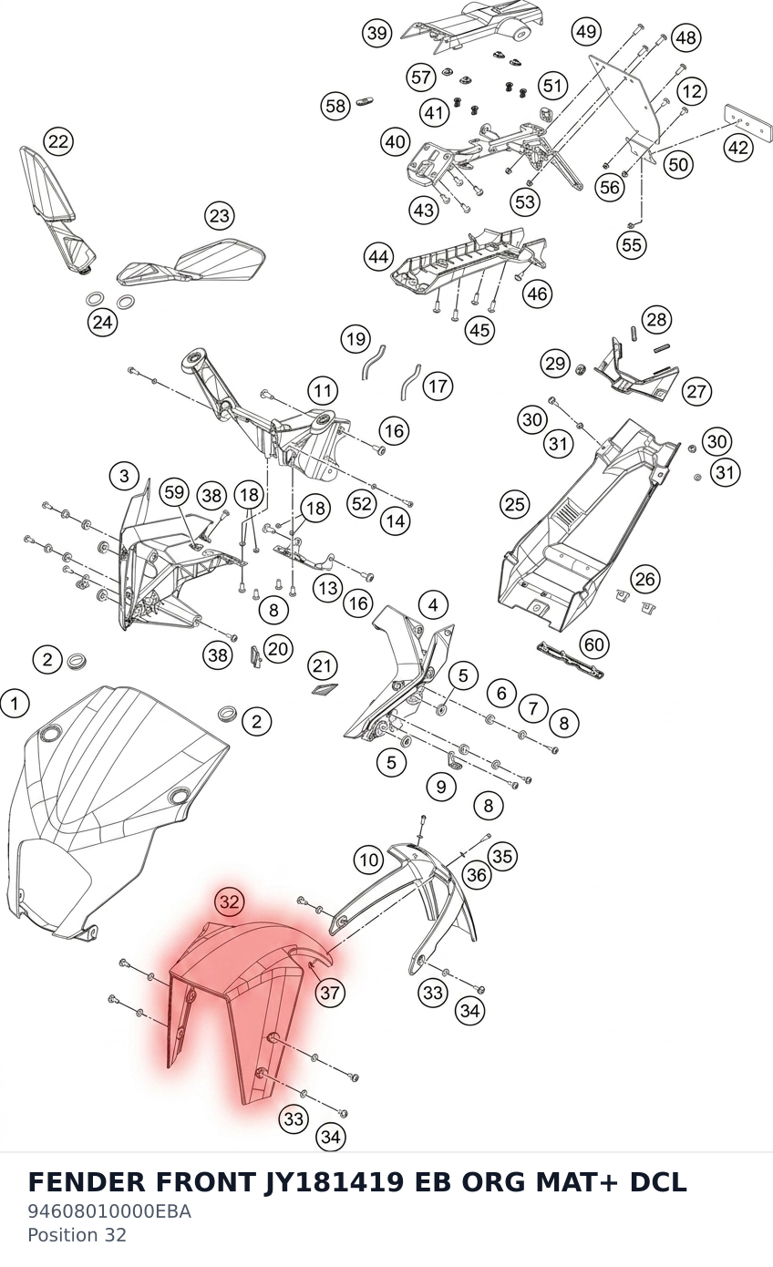 Diagram preview: FENDER FRONT JY181419 EB ORG MAT+ DCL (94608010000EBA)