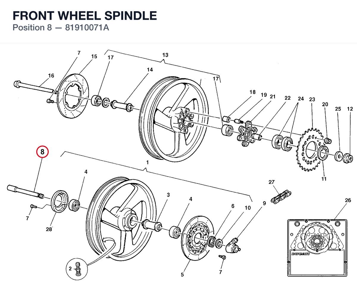 FRONT WHEEL SPINDLE 81910071A diagram position