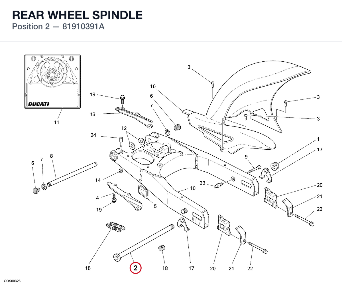 REAR WHEEL SPINDLE 81910391A diagram position