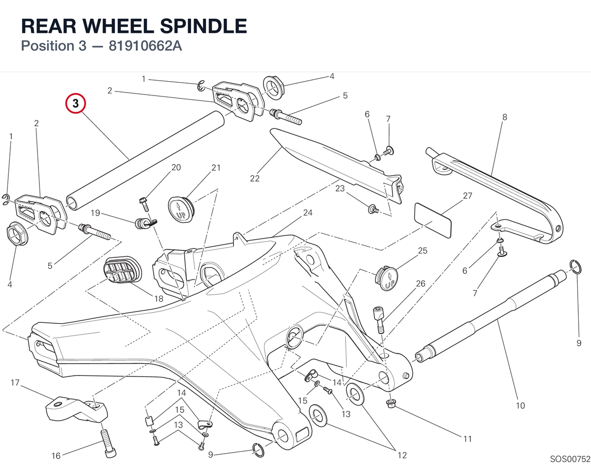 REAR WHEEL SPINDLE 81910662A diagram position