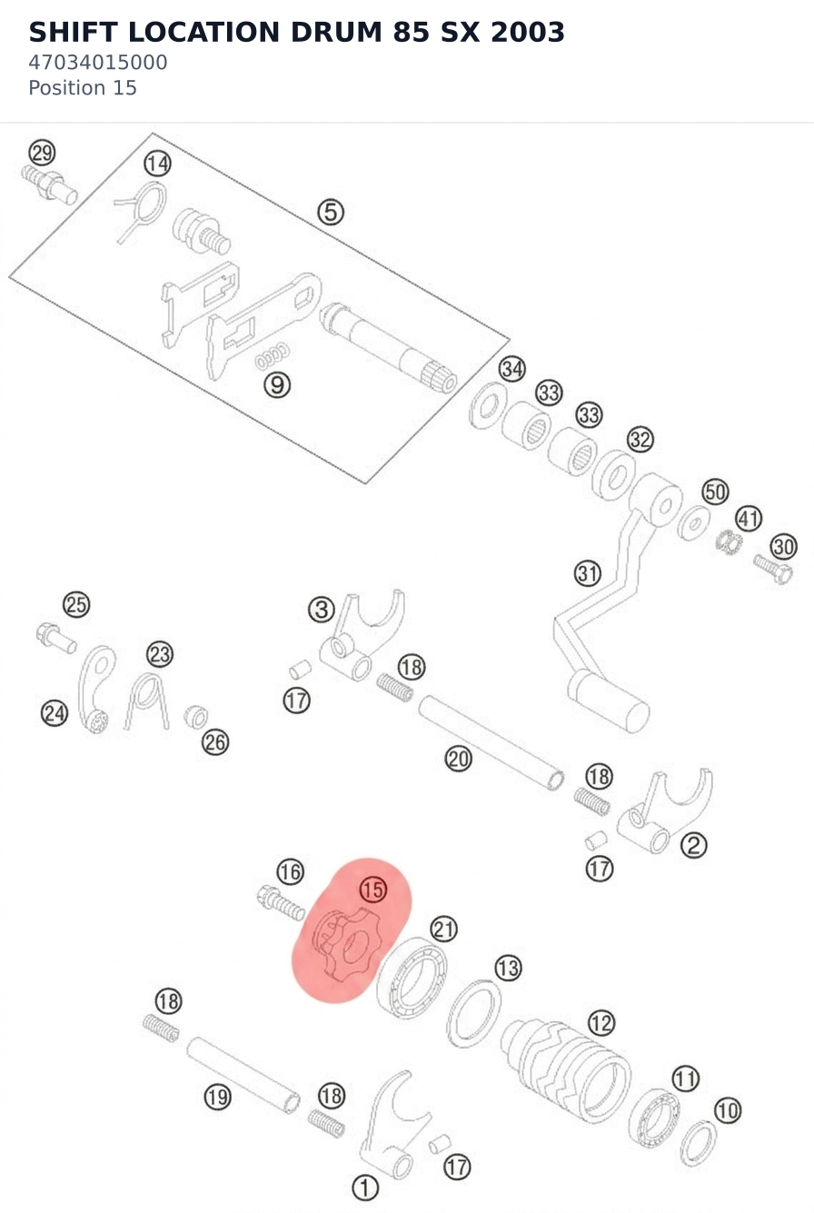 Diagram preview: SHIFT LOCATION DRUM 85 SX 2003 (47034015000)