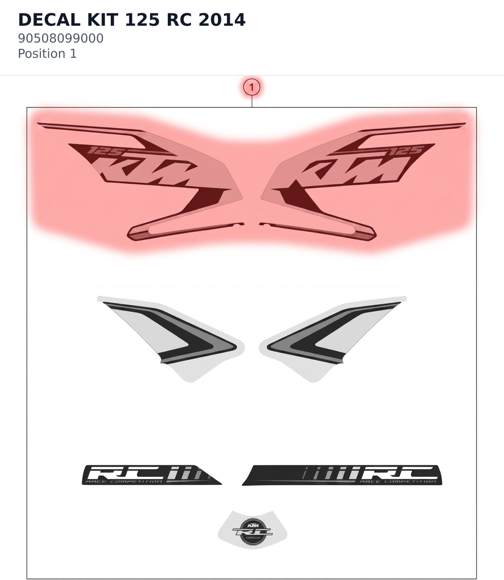 Diagram preview: DECAL KIT 125 RC 2014 (90508099000)