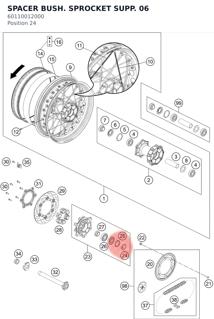 Diagram preview: SPACER BUSH. SPROCKET SUPP. 06 (60110012000)