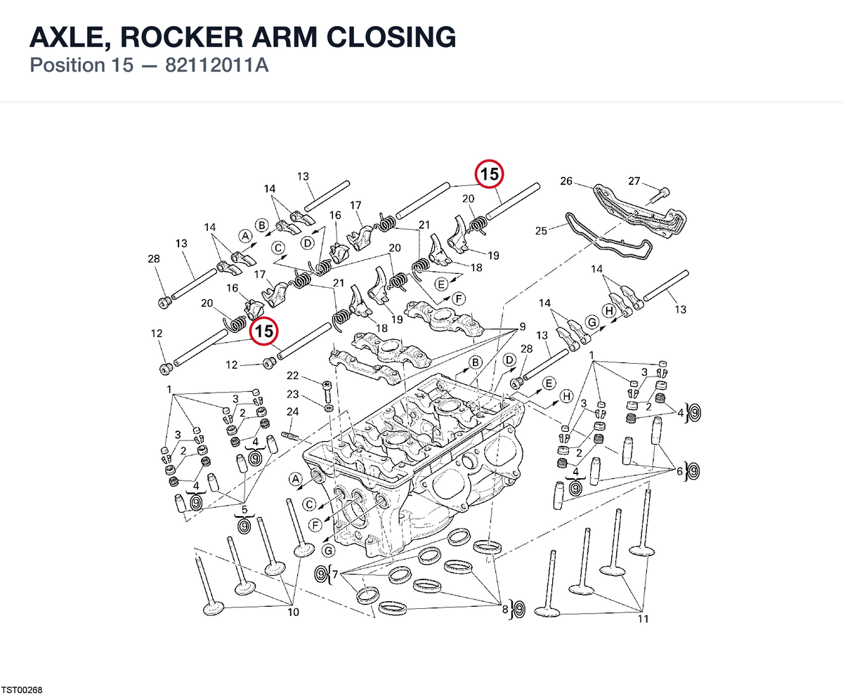 AXLE, ROCKER ARM CLOSING 82112011A diagram position