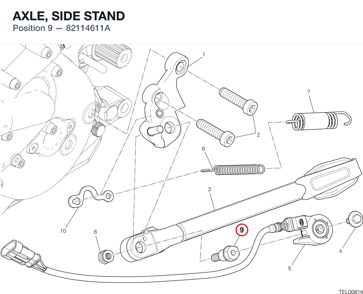 AXLE, SIDE STAND 82114611A diagram position
