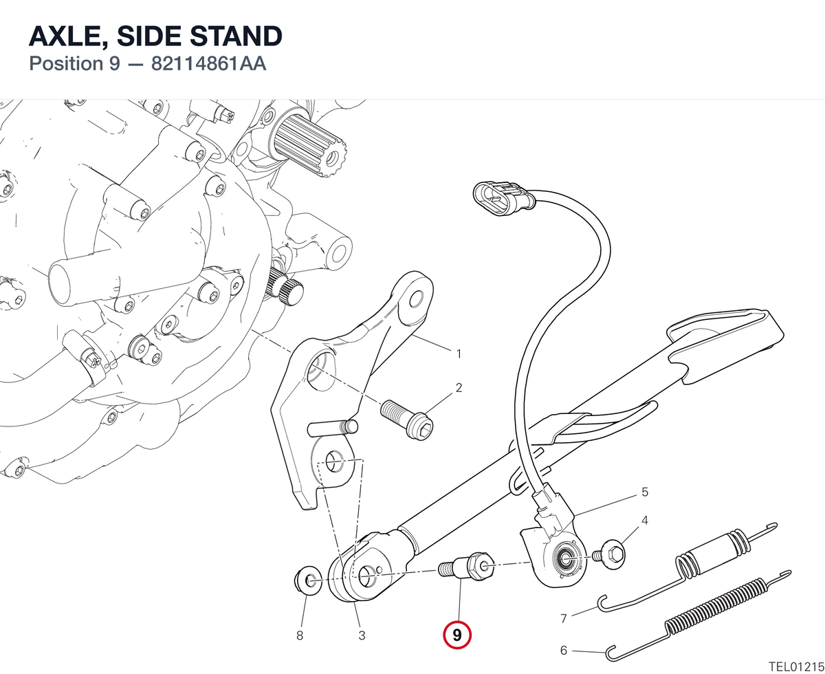 AXLE, SIDE STAND 82114861AA diagram position