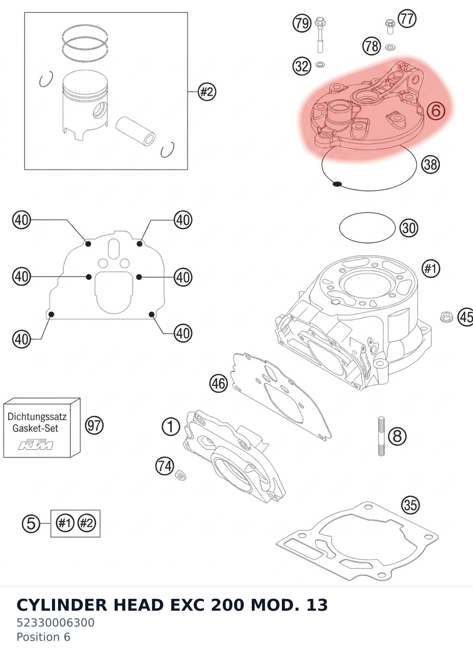 Diagram preview: CYLINDER HEAD EXC 200 MOD. 13 (52330006300)