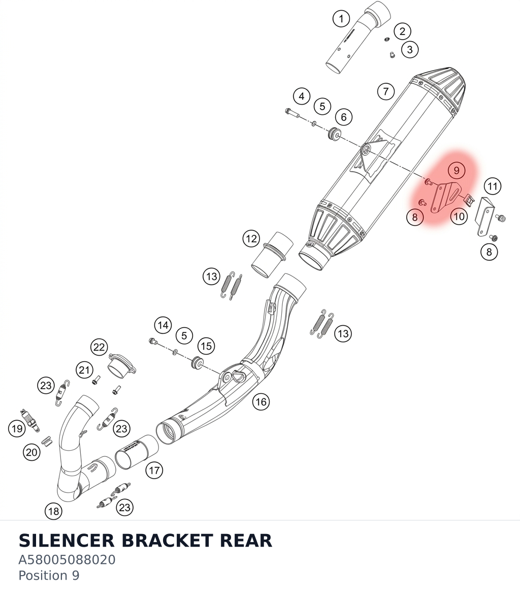 Diagram preview: SILENCER BRACKET REAR (A58005088020)
