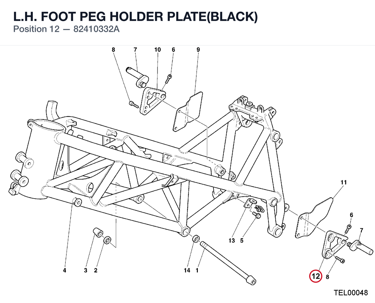L.H. FOOT PEG HOLDER PLATE(BLACK) 82410332A diagram position