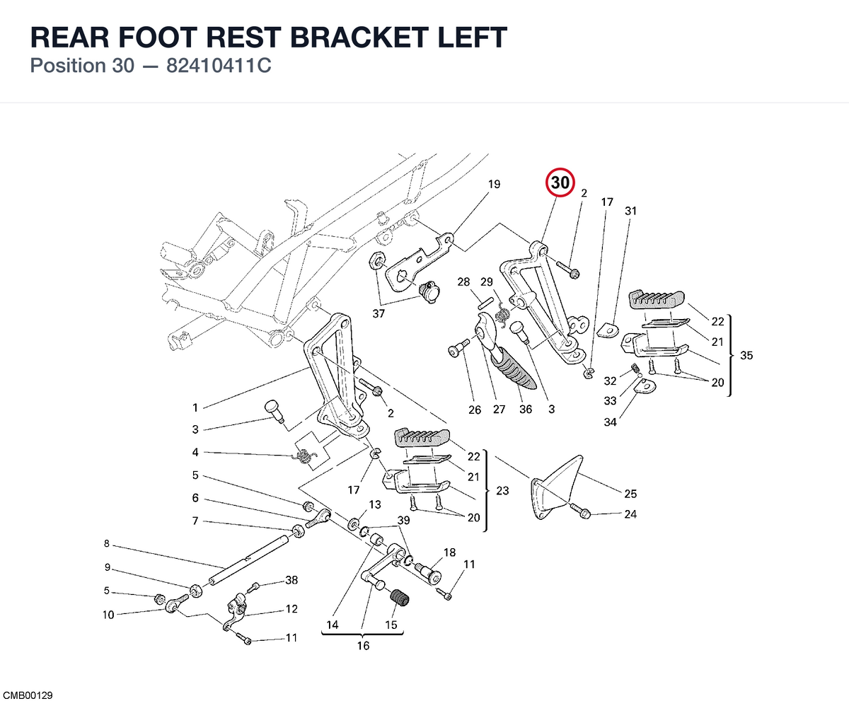 REAR FOOT REST BRACKET LEFT 82410411C diagram position