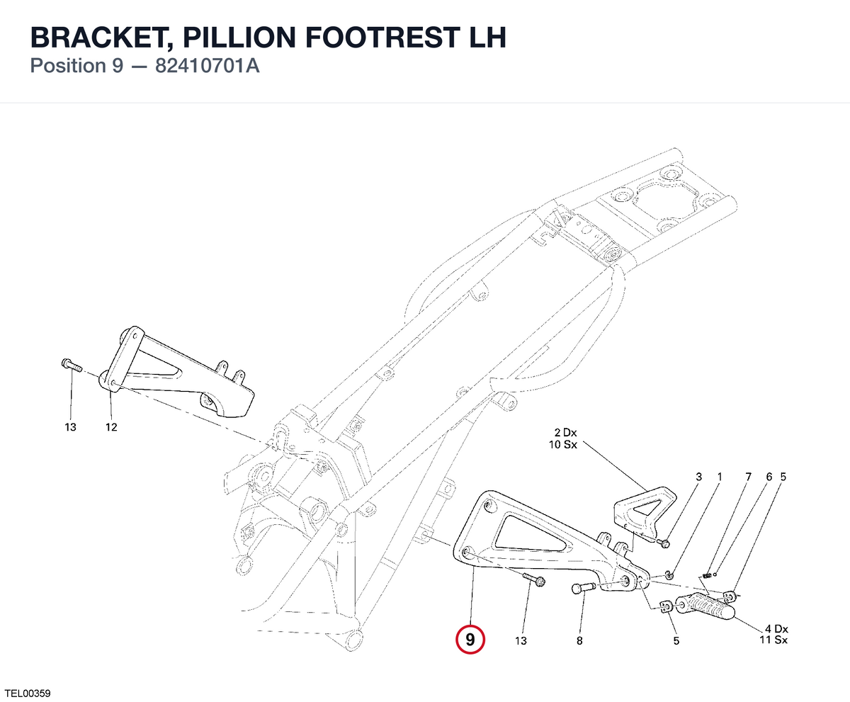 BRACKET, PILLION FOOTREST LH 82410701A diagram position