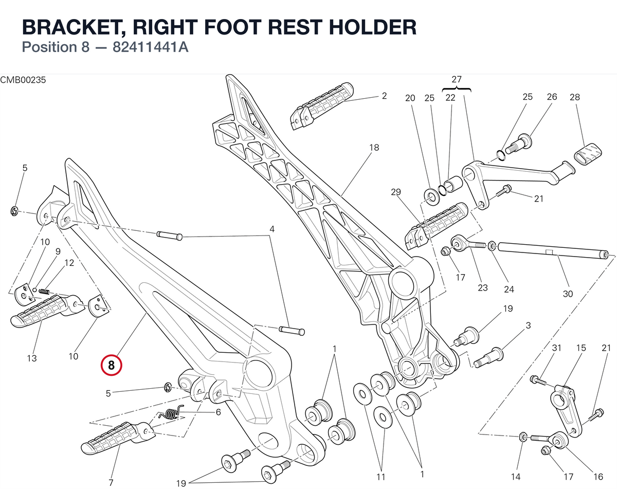 BRACKET, RIGHT FOOT REST HOLDER 82411441A diagram position