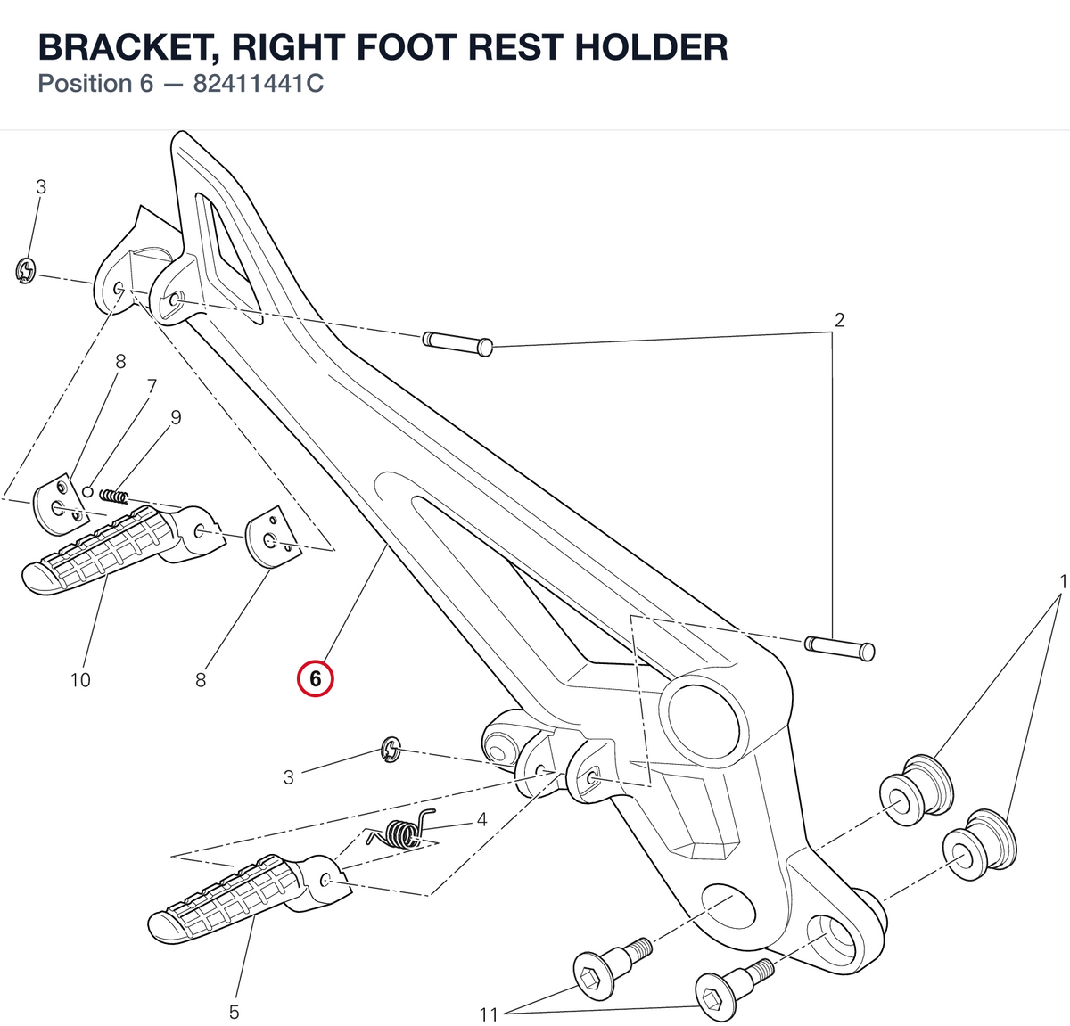 BRACKET, RIGHT FOOT REST HOLDER 82411441C diagram position
