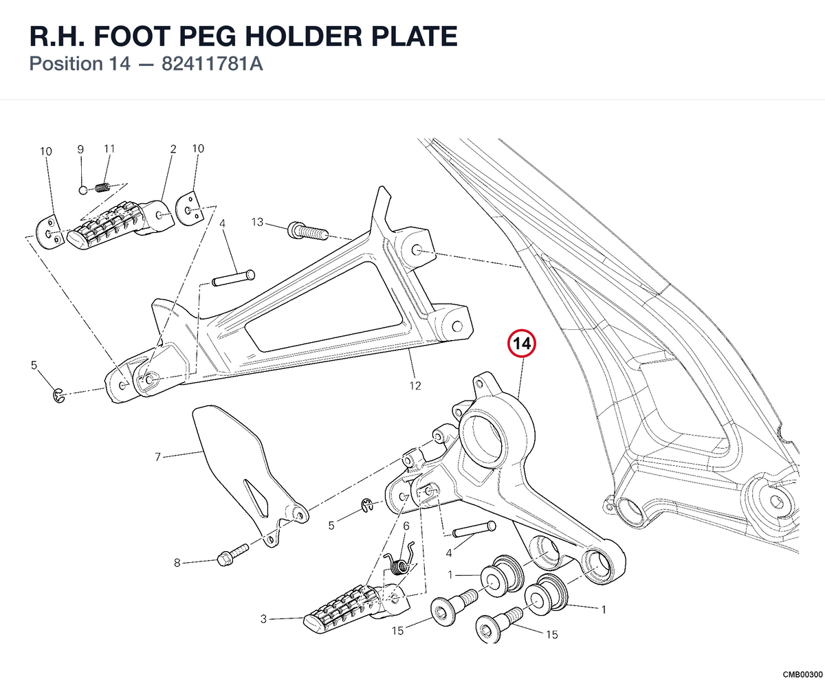 R.H. FOOT PEG HOLDER PLATE 82411781A diagram position