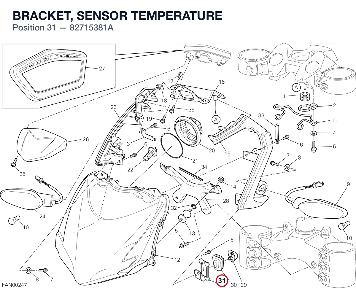 BRACKET, SENSOR TEMPERATURE 82715381A diagram position