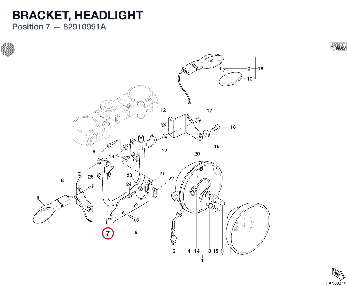 BRACKET, HEADLIGHT 82910991A diagram position